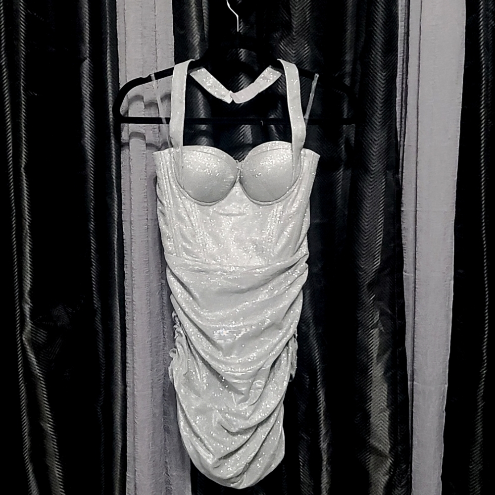 Silver Corset Halter Mini Dress Sz SM-NWT